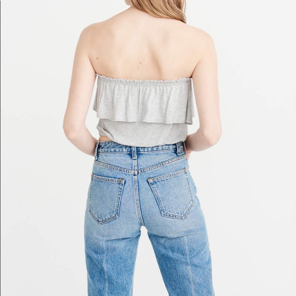 A&F Ruffle Bandeau Crop Tube Strapless Top Stripes Small NWT - Picture 10 of 11